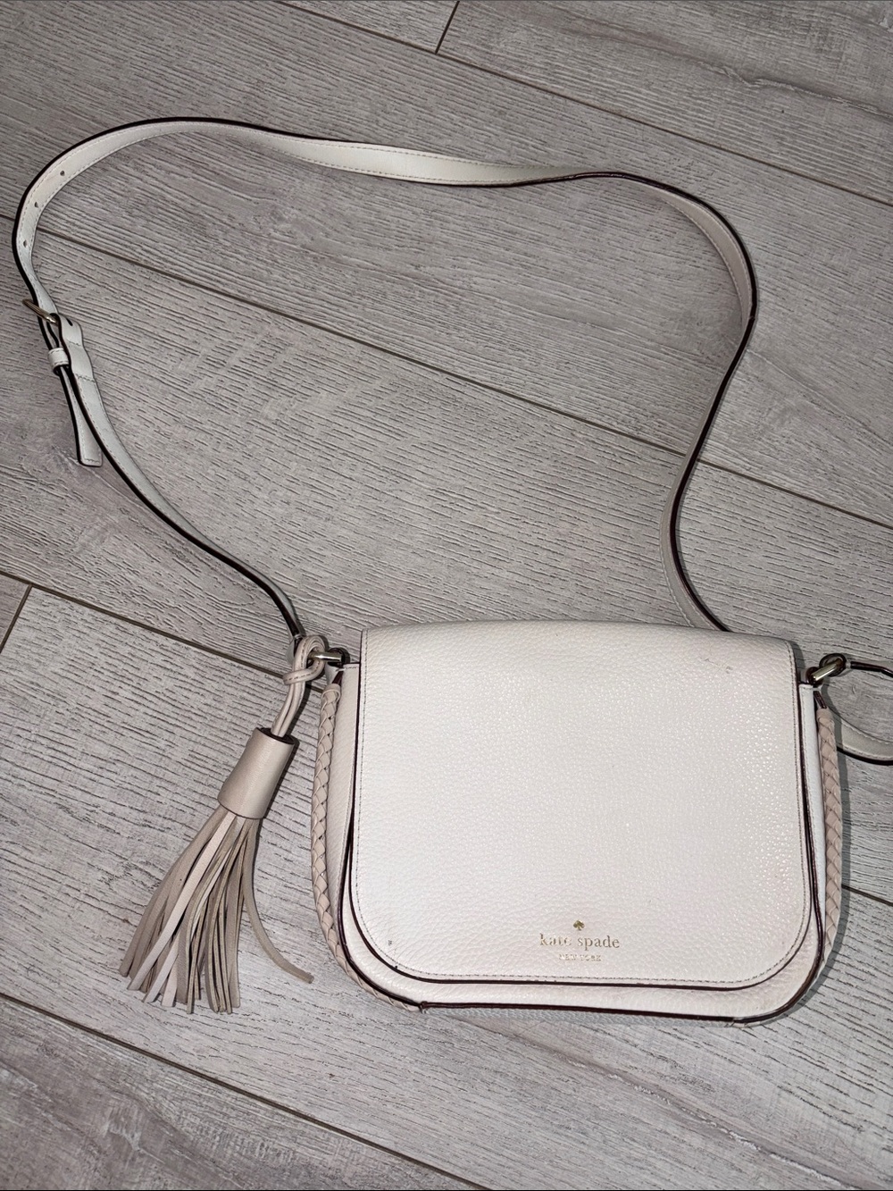 Carleton Street Davi Cross Body usednice leather braided tassle katespade cream